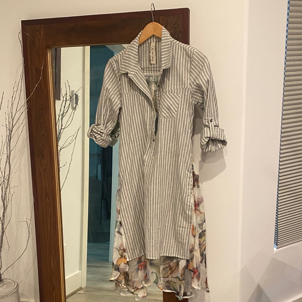 Striped Gray and Floral Dress